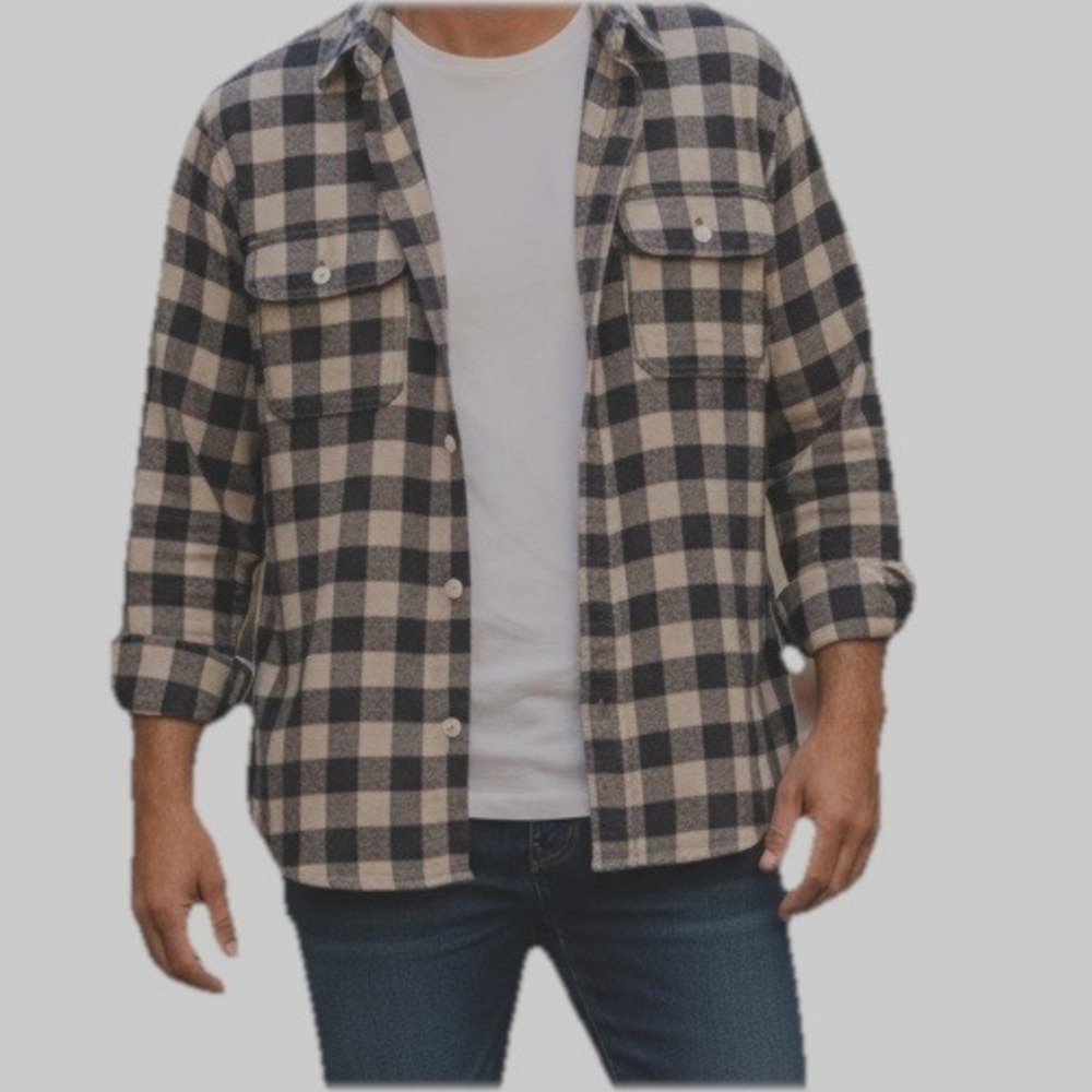 J McLaughlin Flannel Shirt Gray Check 100% Cotton Mens Large Gorpcore